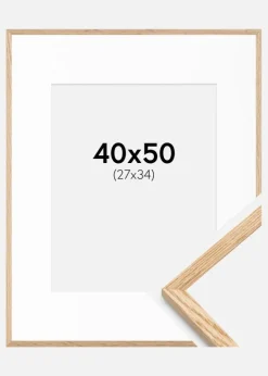 Ramme Tynd Eg 40x50 cm - Passepartout Hvid 28x35 cm