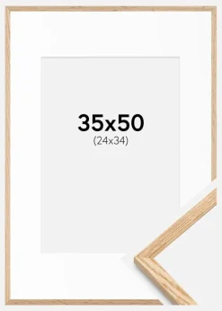 Ramme Tynd Eg 35x50 cm - Passepartout Hvid 25x35 cm