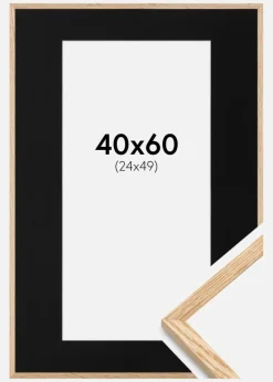 Ramme Tynd Eg 40x60 cm - Passepartout Sort 25x50 cm