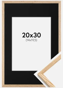 Ramme Tynd Eg 20x30 cm - Passepartout Sort 15x21 cm (A5)