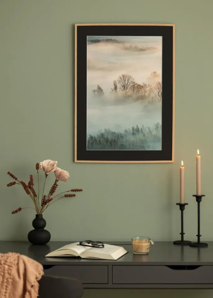 Ramme Tynd Eg 20x30 cm - Passepartout Sort 15x21 cm (A5)