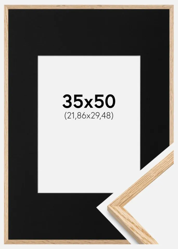 Ramme Tynd Eg 35x50 cm - Passepartout Sort 9x12 inches