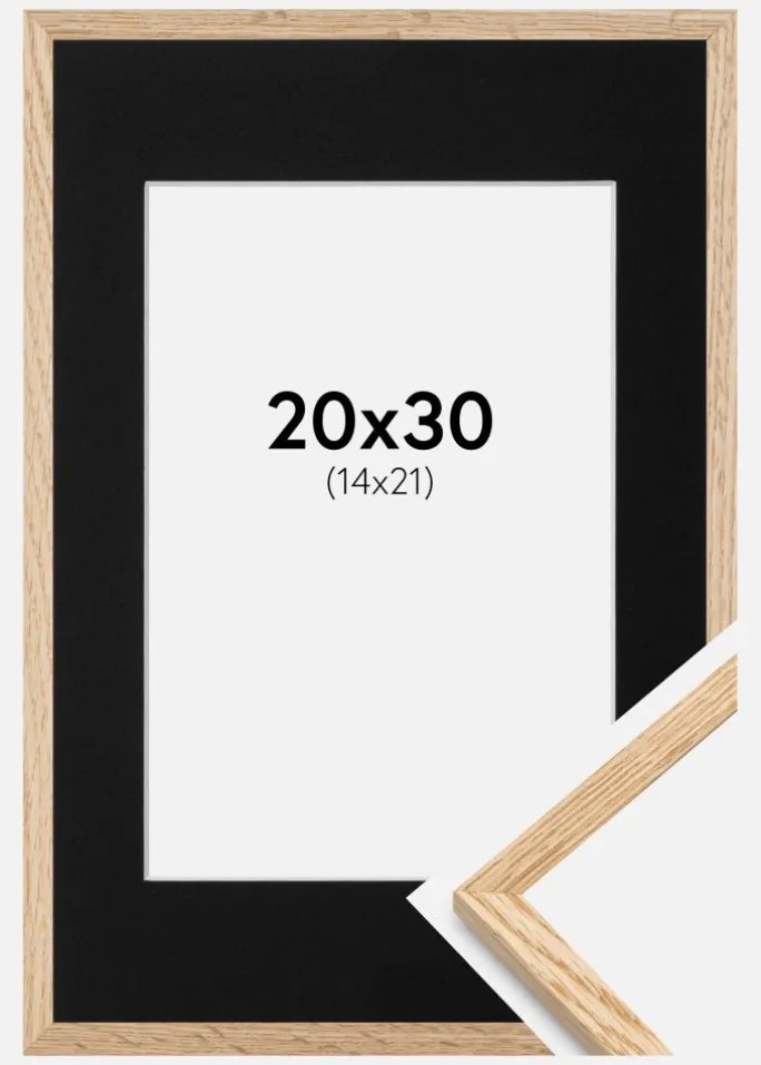 Ramme Tynd Eg 20x30 cm - Passepartout Sort 15x22 cm