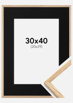 Ramme Tynd Eg 30x40 cm - Passepartout Sort 21x30 cm