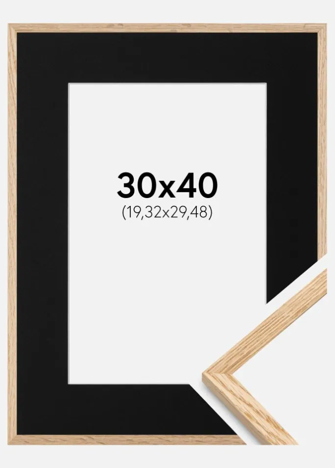 Ramme Tynd Eg 30x40 cm - Passepartout Sort 8x12 inches