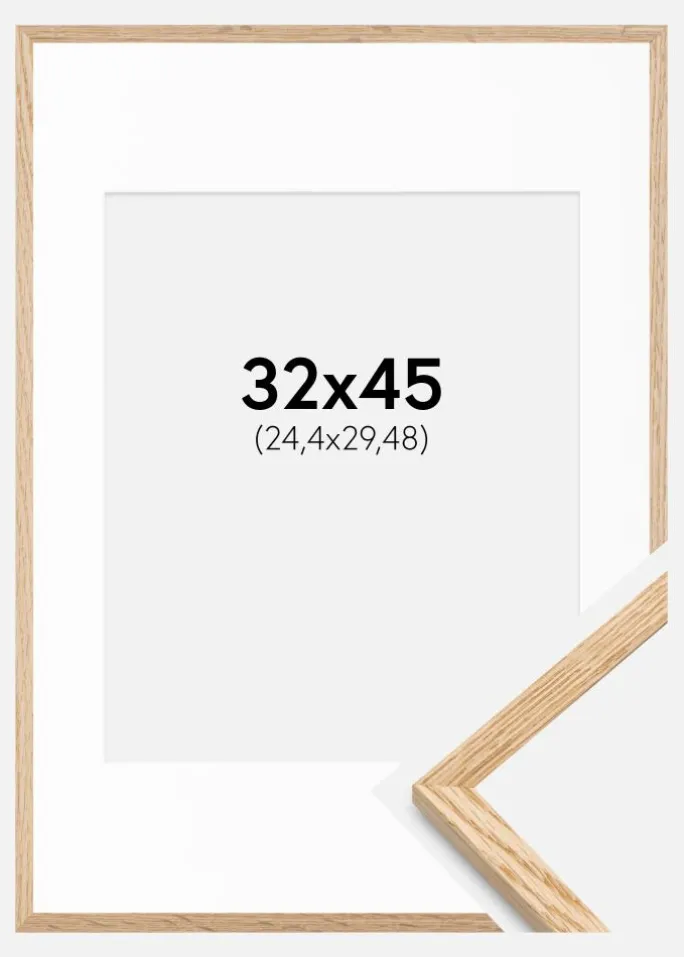 Ramme Tyndt Egetræ 32x45 cm - Passepartout Hvid 10x12 inches