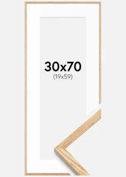 Ramme Tyndt Egetræ 30x70 cm - Passepartout Hvid 20x60 cm