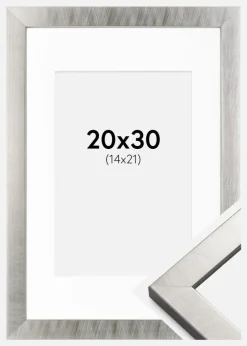 Ramme Uppsala Sølv 20x30 cm - Passepartout Hvid 15x22 cm