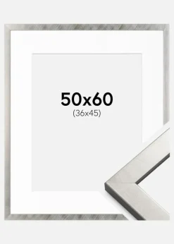 Ramme Uppsala Sølv 50x60 cm - Passepartout Hvid 37x46 cm