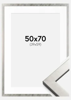 Ramme Uppsala Sølv 50x70 cm - Passepartout Hvid 40x60 cm