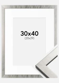 Ramme Uppsala Sølv 30x40 cm - Passepartout Hvid 21x30 cm