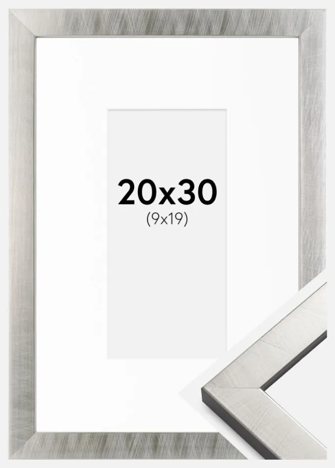 Ramme Uppsala Sølv 20x30 cm - Passepartout Hvid 10x20 cm