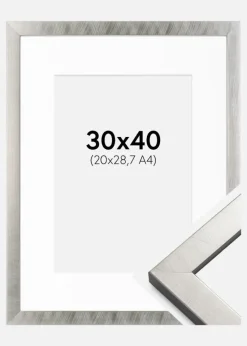 Ramme Uppsala Sølv 30x40 cm - Passepartout Hvid 21x29,7 cm (A4)