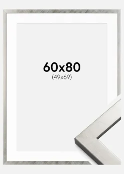 Ramme Uppsala Sølv 60x80 cm - Passepartout Hvid 50x70 cm