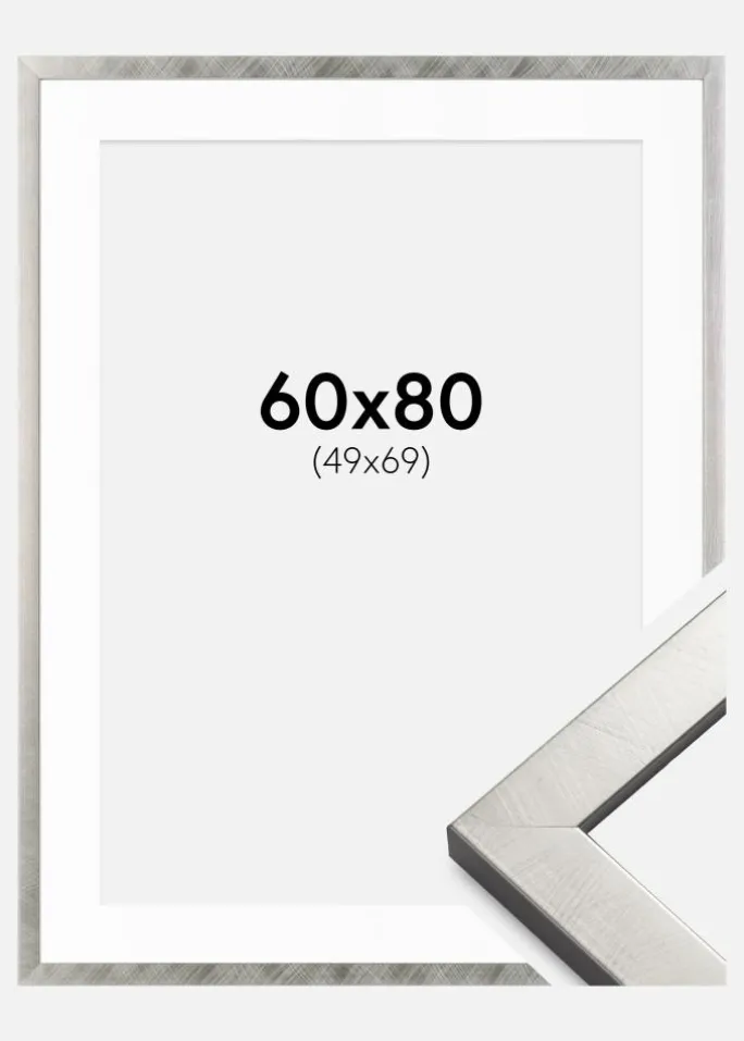 Ramme Uppsala Sølv 60x80 cm - Passepartout Hvid 50x70 cm