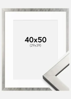 Ramme Uppsala Sølv 40x50 cm - Passepartout Hvid 30x40 cm