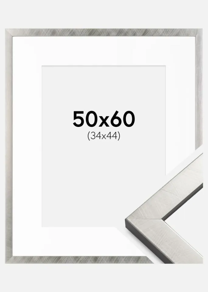 Ramme Uppsala Sølv 50x60 cm - Passepartout Hvid 35x45 cm