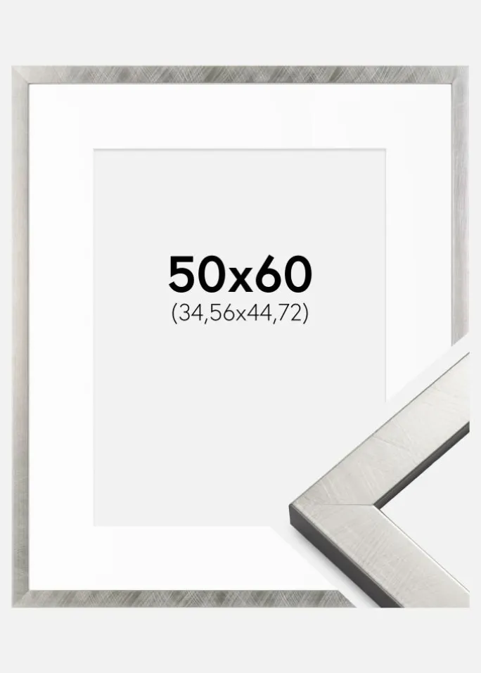 Ramme Uppsala Sølv 50x60 cm - Passepartout Hvid 14x18 inches