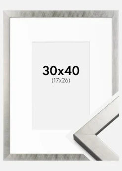 Ramme Uppsala Sølv 30x40 cm - Passepartout Hvid 18x27 cm