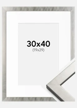 Ramme Uppsala Sølv 30x40 cm - Passepartout Hvid 20x30 cm