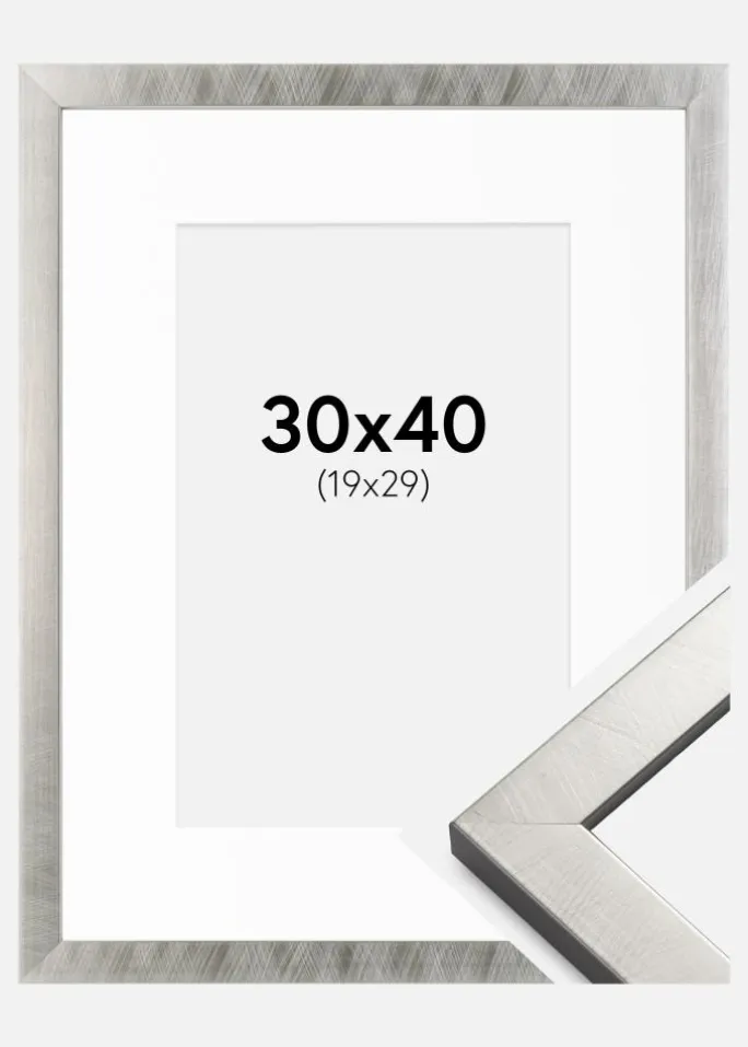 Ramme Uppsala Sølv 30x40 cm - Passepartout Hvid 20x30 cm