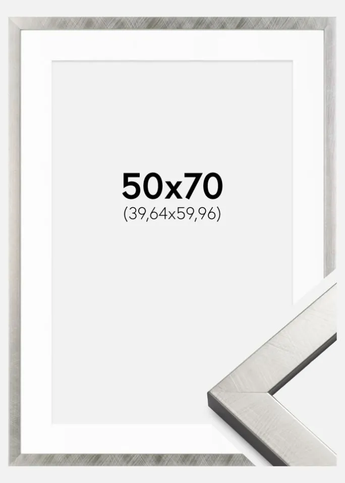 Ramme Uppsala Sølv 50x70 cm - Passepartout Hvid 16x24 inches