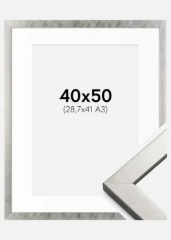 Ramme Uppsala Sølv 40x50 cm - Passepartout Hvid 29,7x42 cm (A3)