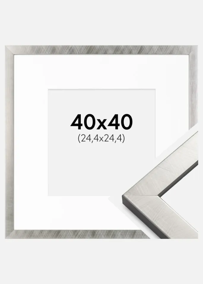 Ramme Uppsala Sølv 40x40 cm - Passepartout Hvid 10x10 inches