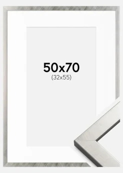 Ramme Uppsala Sølv 50x70 cm - Passepartout Hvid 33x56 cm
