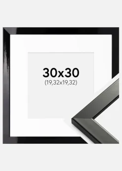Ramme Uppsala Sort Højblank 30x30 cm - Passepartout Hvid 8x8 inches