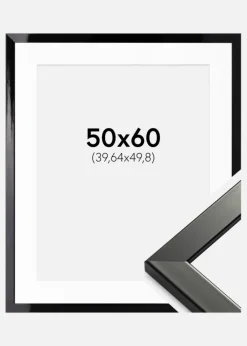 Ramme Uppsala Sort Højblank 50x60 cm - Passepartout Hvid 16x20 inches