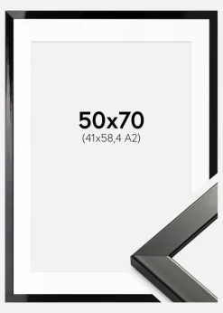 Ramme Uppsala Sort Højblank 50x70 cm - Passepartout Hvid 42x59,4 cm (A2)