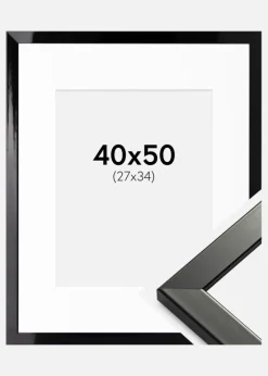 Ramme Uppsala Sort Højblank 40x50 cm - Passepartout Hvid 28x35 cm