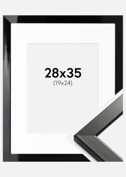 Ramme Uppsala Sort Højblank 28x35 cm - Passepartout Hvid 20x25 cm