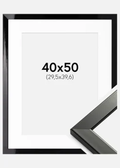 Ramme Uppsala Sort Højblank 40x50 cm - Passepartout Hvid 12x16 inches