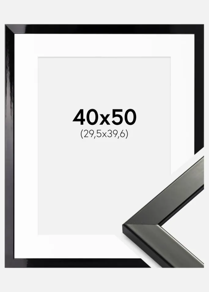Ramme Uppsala Sort Højblank 40x50 cm - Passepartout Hvid 12x16 inches