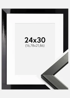 Ramme Uppsala Sort Højblank 24x30 cm - Passepartout Hvid 7x9 inches