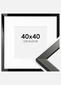 Ramme Uppsala Sort Højblank 40x40 cm - Passepartout Hvid 10x10 inches