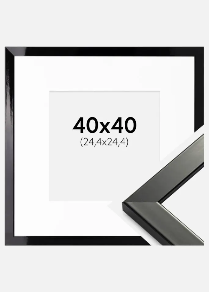 Ramme Uppsala Sort Højblank 40x40 cm - Passepartout Hvid 10x10 inches