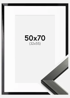 Ramme Uppsala Sort Højblank 50x70 cm - Passepartout Hvid 33x56 cm