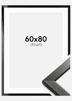 Ramme Uppsala Sort Højblank 60x80 cm - Passepartout Hvid 50x70 cm