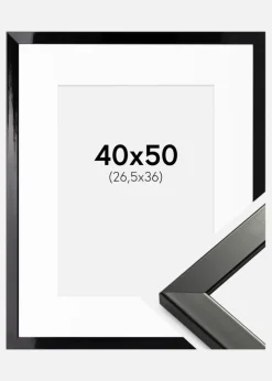 Ramme Uppsala Sort Højblank 40x50 cm - Passepartout Hvid 27,5x37 cm