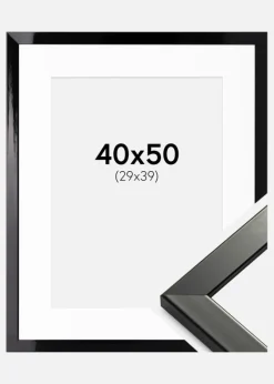 Ramme Uppsala Sort Højblank 40x50 cm - Passepartout Hvid 30x40 cm