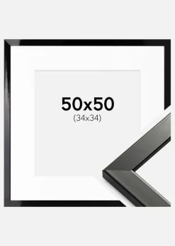 Ramme Uppsala Sort Højblank 50x50 cm - Passepartout Hvid 35x35 cm