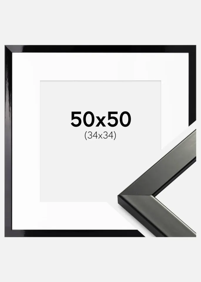 Ramme Uppsala Sort Højblank 50x50 cm - Passepartout Hvid 35x35 cm