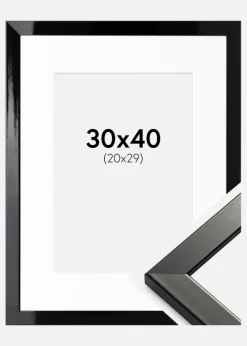 Ramme Uppsala Sort Højblank 30x40 cm - Passepartout Hvid 21x30 cm