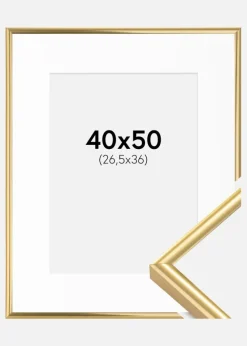 Ramme Victoria Guld 40x50 cm - Passepartout Hvid 27,5x37 cm