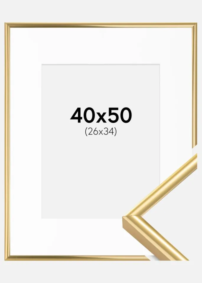 Ramme Victoria Guld 40x50 cm - Passepartout Hvid 27x35 cm