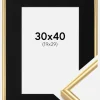 Ramme Victoria Guld 30x40 cm - Passepartout Sort 20x30 cm