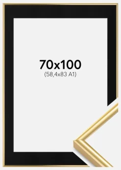 Ramme Victoria Guld 70x100 cm - Passepartout Sort 59,4x84 cm (A1)